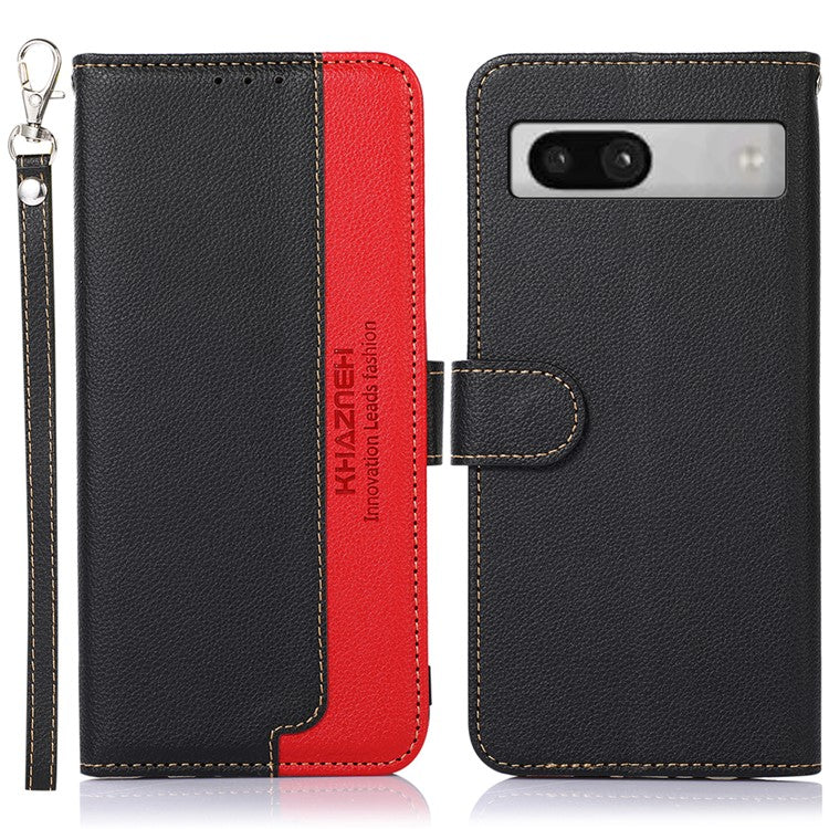 KHAZNEH For Google Pixel 7a RFID Blocking Wallet Phone Case Litchi Texture Leather Stand Phone Cover - Black