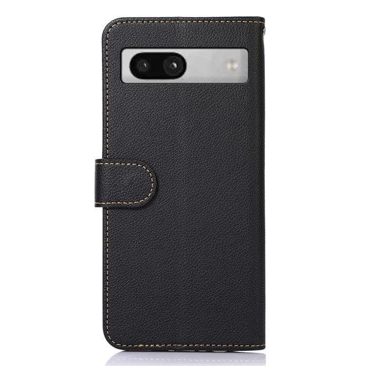 KHAZNEH For Google Pixel 7a RFID Blocking Wallet Phone Case Litchi Texture Leather Stand Phone Cover - Black