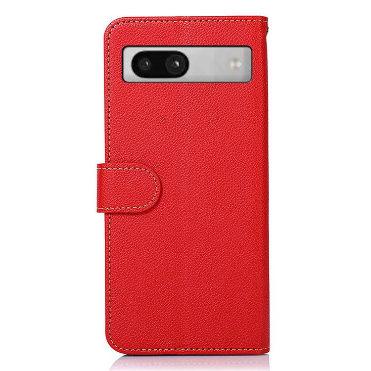 KHAZNEH For Google Pixel 7a RFID Blocking Wallet Phone Case Litchi Texture Leather Stand Phone Cover - Red
