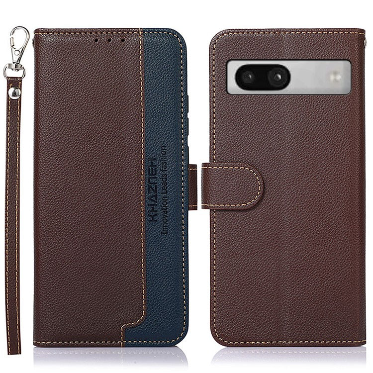 KHAZNEH For Google Pixel 7a RFID Blocking Wallet Phone Case Litchi Texture Leather Stand Phone Cover - Brown