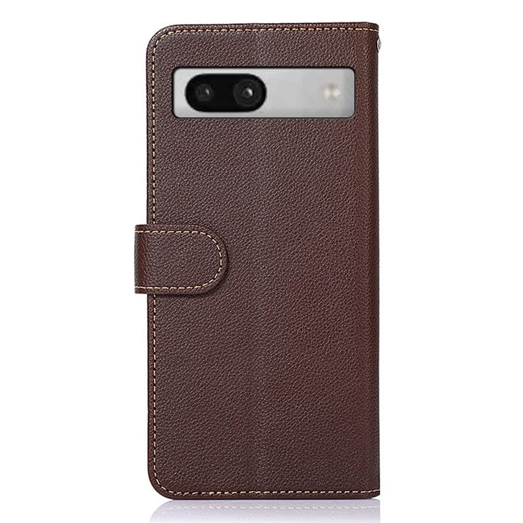 KHAZNEH For Google Pixel 7a RFID Blocking Wallet Phone Case Litchi Texture Leather Stand Phone Cover - Brown