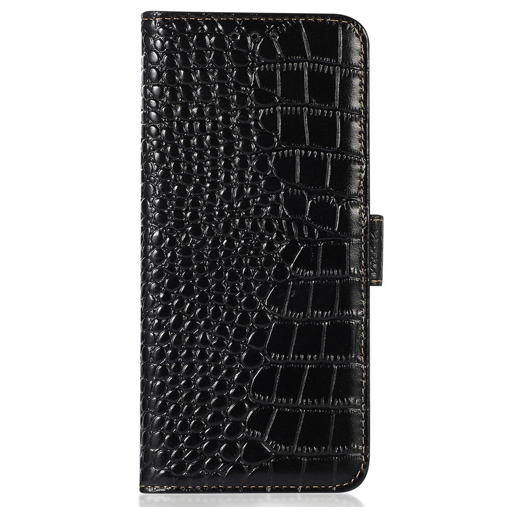 Wallet Phone Case for Samsung Galaxy M14 5G RFID Blocking Genuine Cowhide Leather Phone Cover - Black