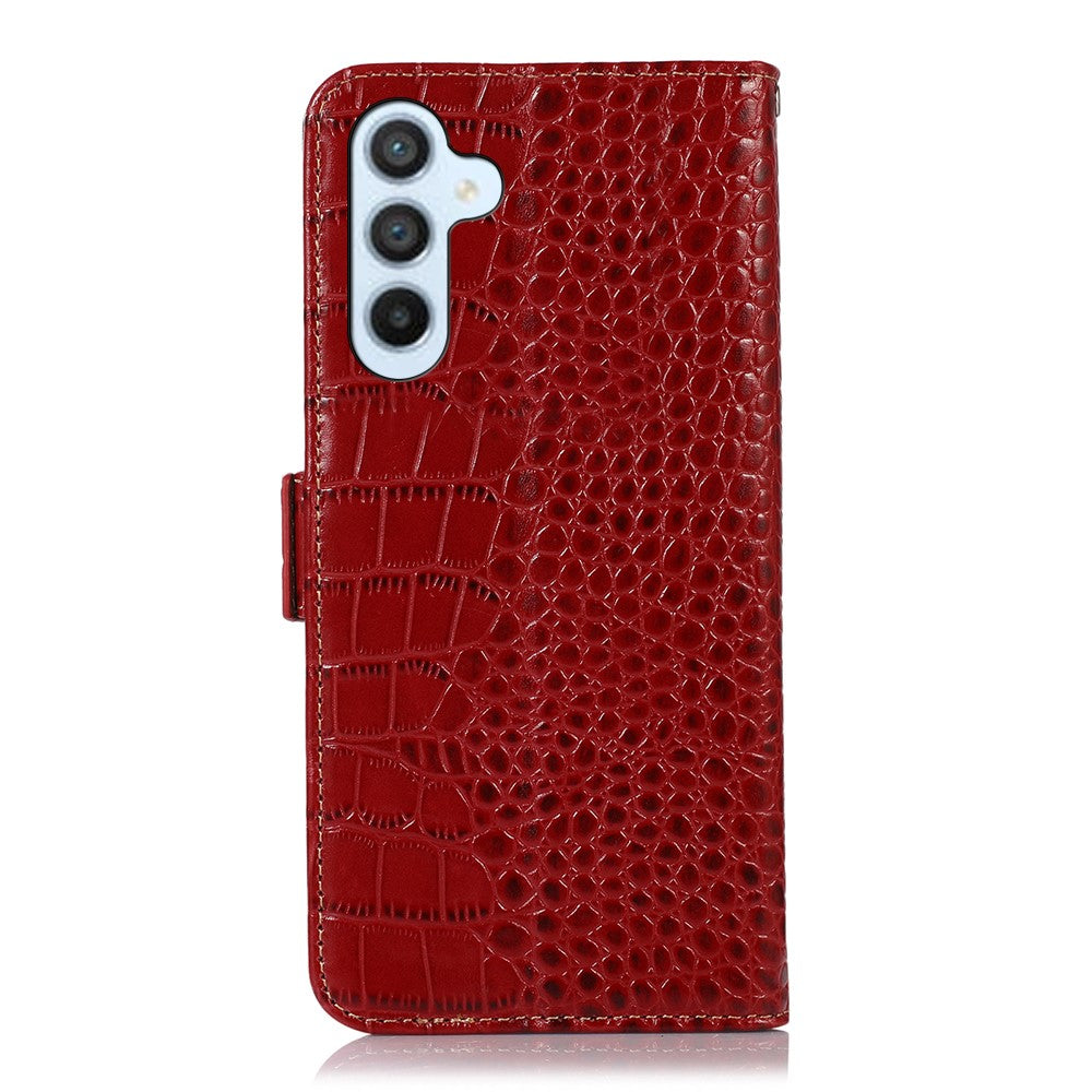 Wallet Phone Case for Samsung Galaxy M14 5G RFID Blocking Genuine Cowhide Leather Phone Cover - Red
