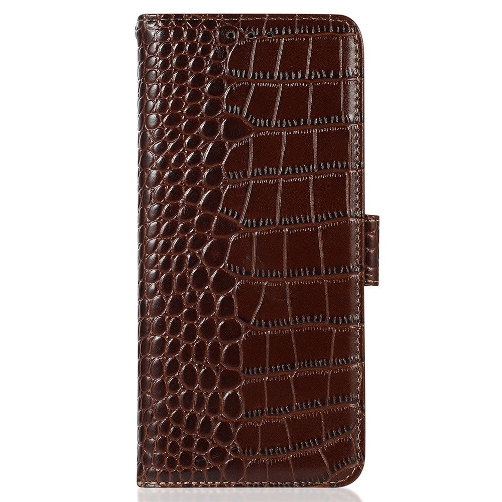 Wallet Phone Case for Samsung Galaxy M14 5G RFID Blocking Genuine Cowhide Leather Phone Cover - Brown