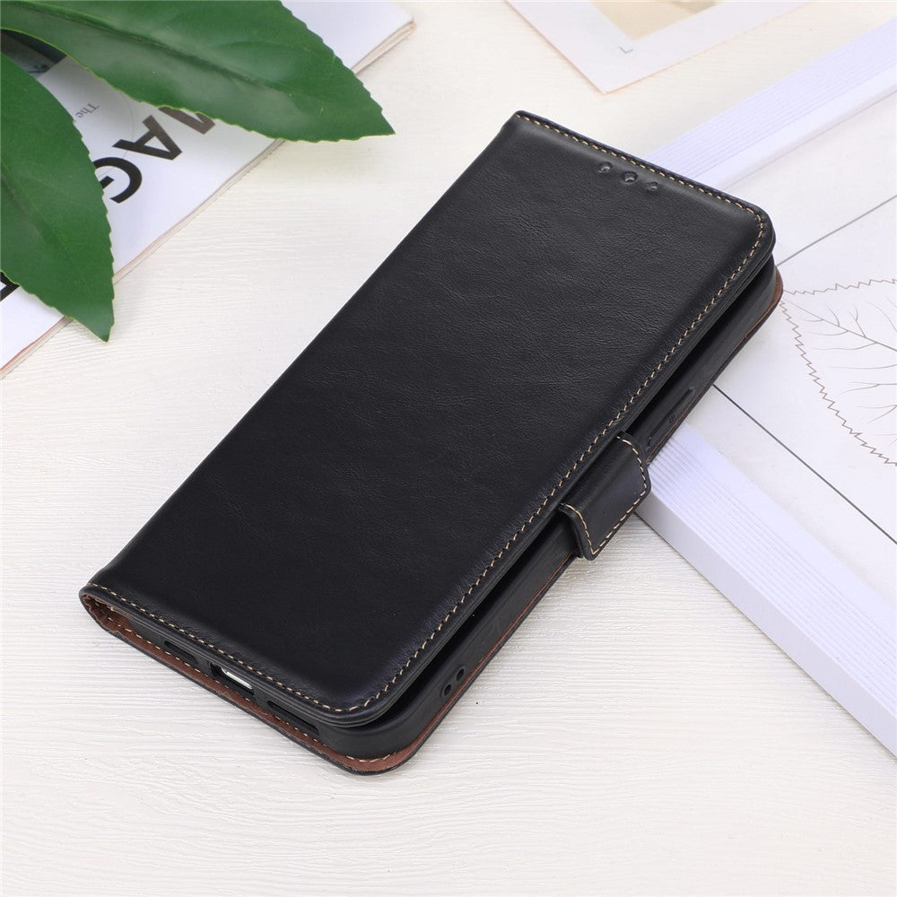 For Samsung Galaxy M14 5G Case RFID Blocking Genuine Cowhide Leather Wallet Phone Cover - Black