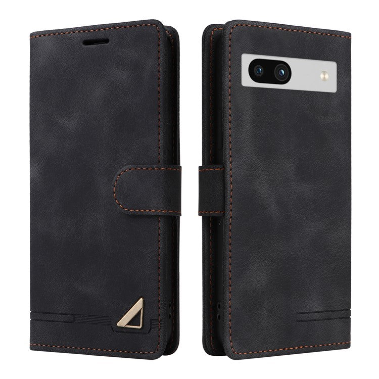 007 Series Wallet Leather Case for Google Pixel 7a , Skin-touch Feeling Flip Folio Stand Phone Cover - Black