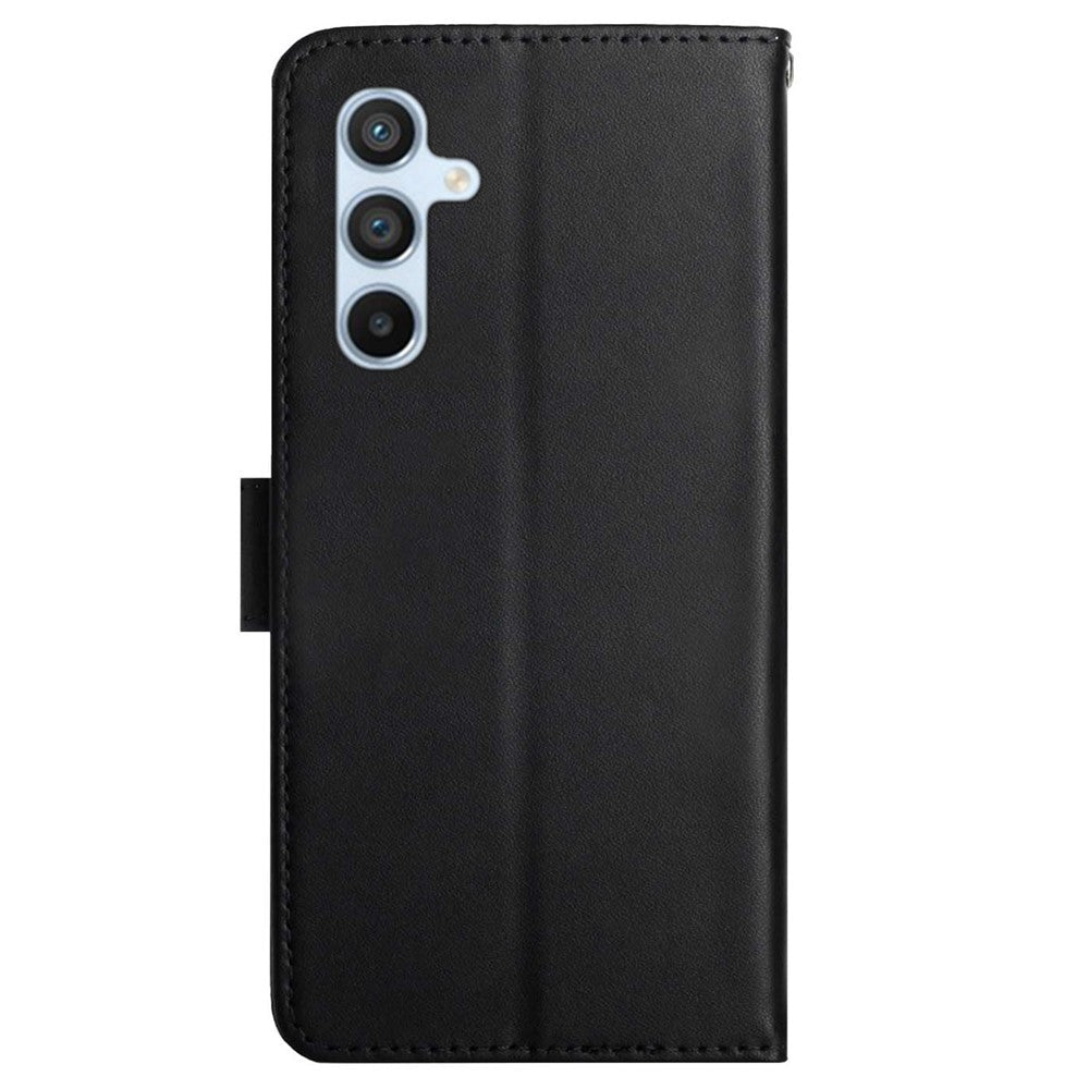 HT02 Genuine Leather Phone Case for Samsung Galaxy M14 5G , Stand Wallet Flip Protective Cover - Black