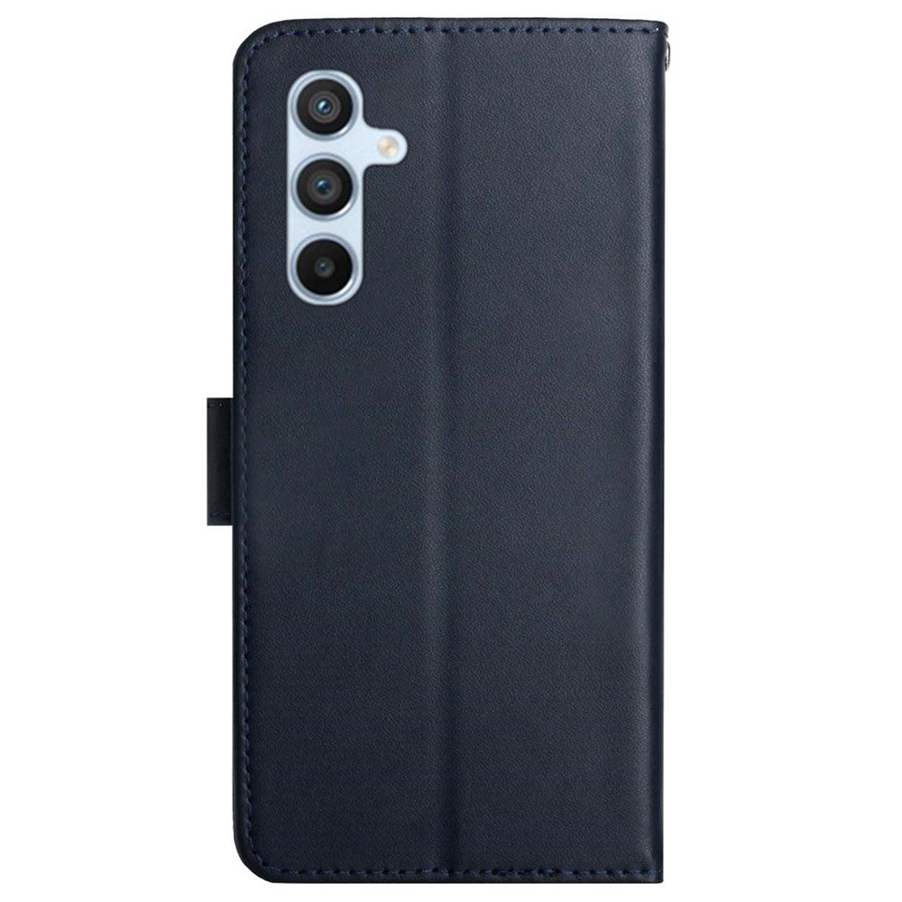 HT02 Genuine Leather Phone Case for Samsung Galaxy M14 5G , Stand Wallet Flip Protective Cover - Blue