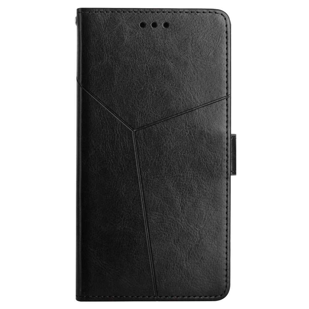 For Samsung Galaxy M14 5G HT01 Wallet Phone Case PU Leather Y-shaped Line Imprinted Stand Cover - Black