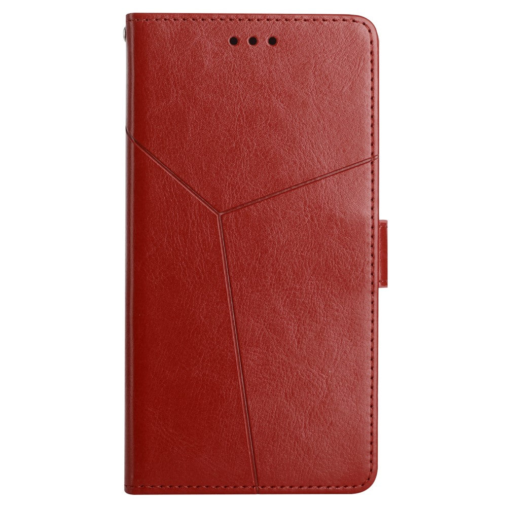 For Samsung Galaxy M14 5G HT01 Wallet Phone Case PU Leather Y-shaped Line Imprinted Stand Cover - Brown