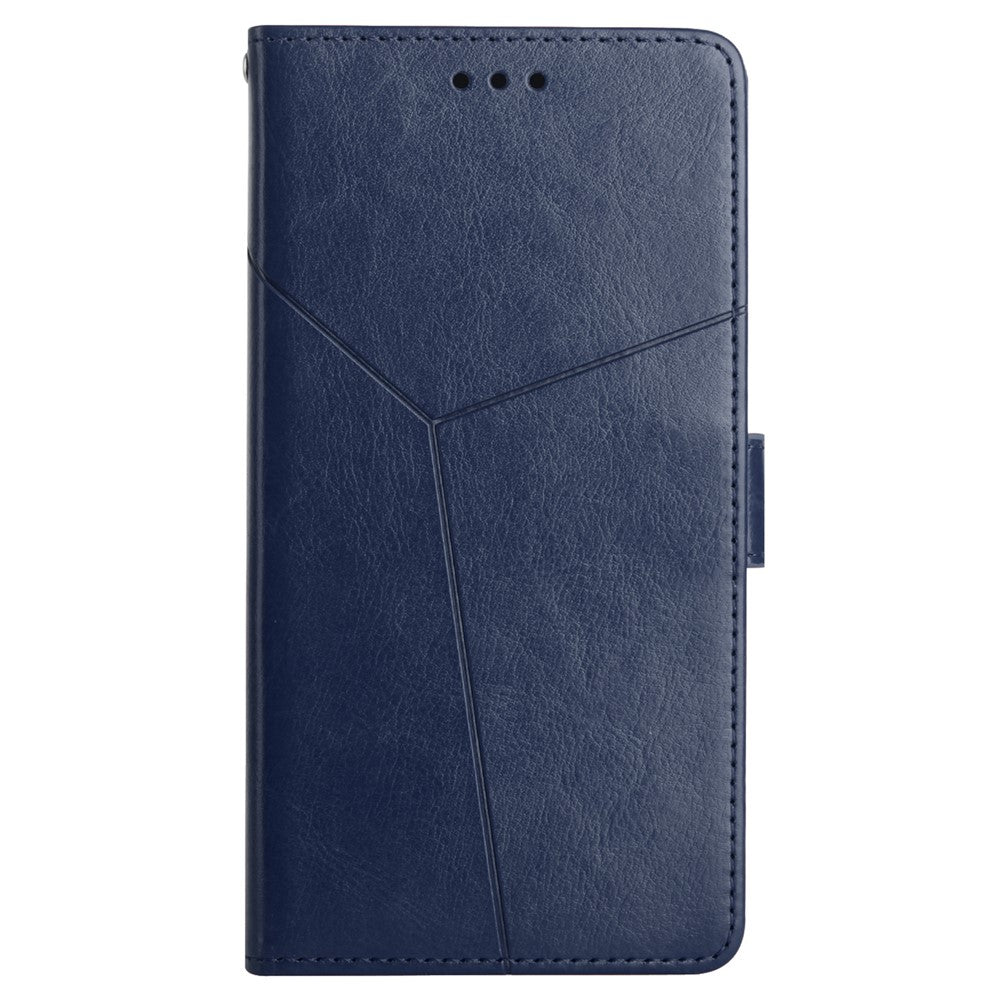 For Samsung Galaxy M14 5G HT01 Wallet Phone Case PU Leather Y-shaped Line Imprinted Stand Cover - Blue