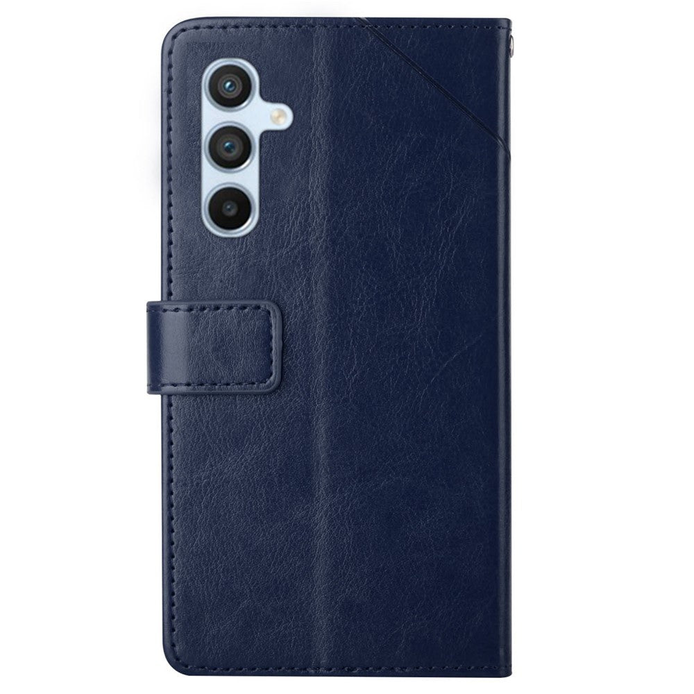 For Samsung Galaxy M14 5G HT01 Wallet Phone Case PU Leather Y-shaped Line Imprinted Stand Cover - Blue