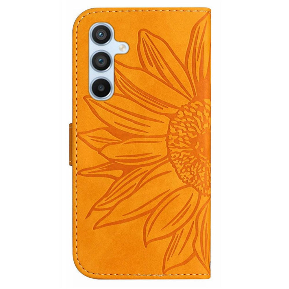 For Samsung Galaxy M14 5G HT04 Cell Phone Cover Leather Phone Case Sunflower Imprinted Stand Wallet - Yellow