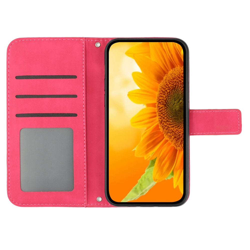 For Samsung Galaxy M14 5G HT04 Cell Phone Cover Leather Phone Case Sunflower Imprinted Stand Wallet - Rose