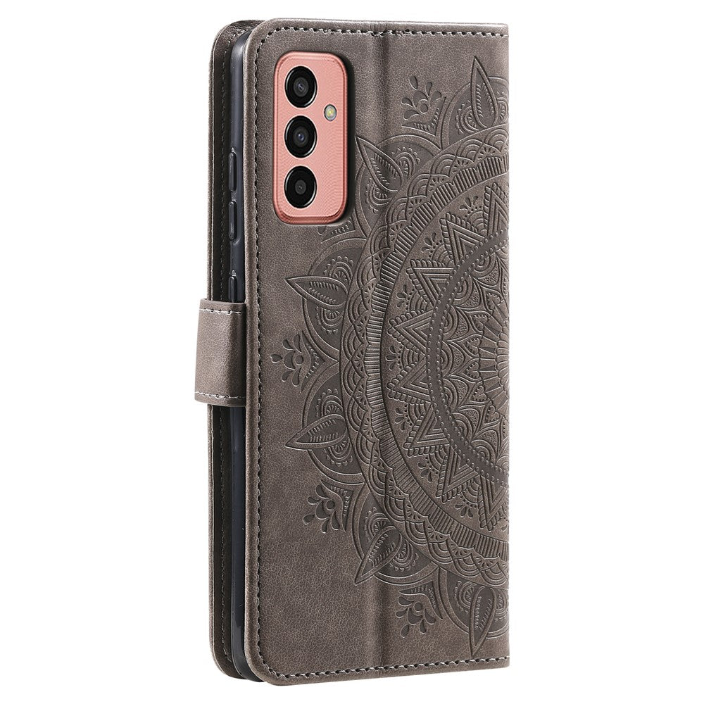 For Samsung Galaxy M14 5G Wallet Stand Flip Cover Mandala Flower Pattern Leather Phone Case - Grey