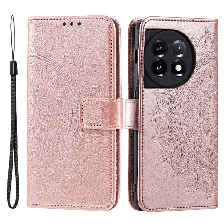 Leather Flip Case for OnePlus 11 5G Shockproof Phone Shell Mandala Flower Pattern Wallet Phone Cover - Rose Gold