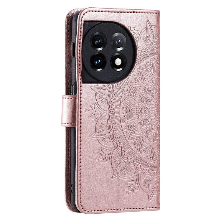 Leather Flip Case for OnePlus 11 5G Shockproof Phone Shell Mandala Flower Pattern Wallet Phone Cover - Rose Gold