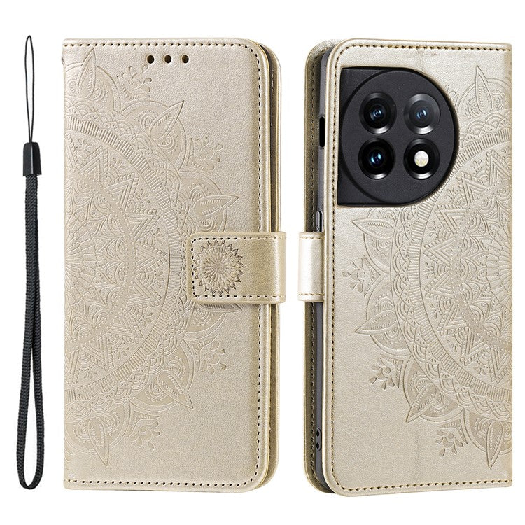 Leather Flip Case for OnePlus 11 5G Shockproof Phone Shell Mandala Flower Pattern Wallet Phone Cover - Gold