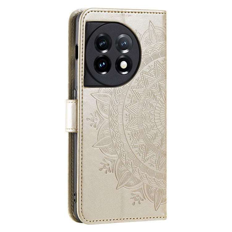 Leather Flip Case for OnePlus 11 5G Shockproof Phone Shell Mandala Flower Pattern Wallet Phone Cover - Gold