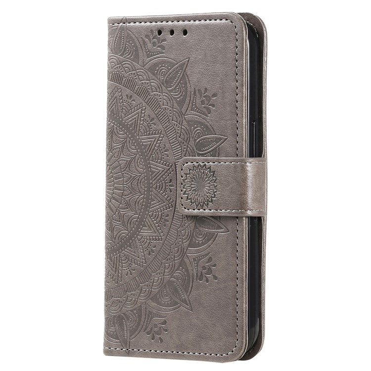 Leather Flip Case for OnePlus 11 5G Shockproof Phone Shell Mandala Flower Pattern Wallet Phone Cover - Grey