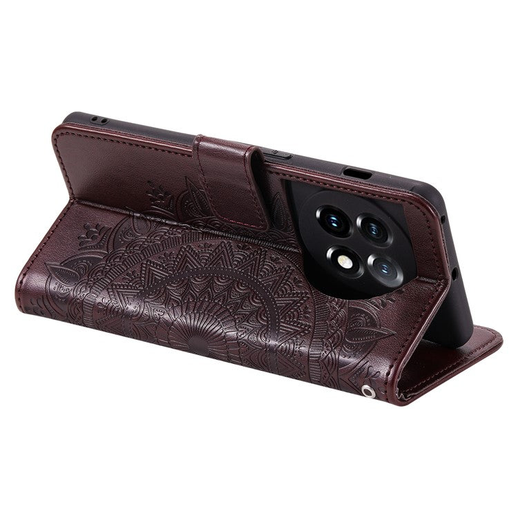 Leather Flip Case for OnePlus 11 5G Shockproof Phone Shell Mandala Flower Pattern Wallet Phone Cover - Brown