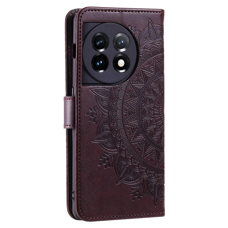 Leather Flip Case for OnePlus 11 5G Shockproof Phone Shell Mandala Flower Pattern Wallet Phone Cover - Brown