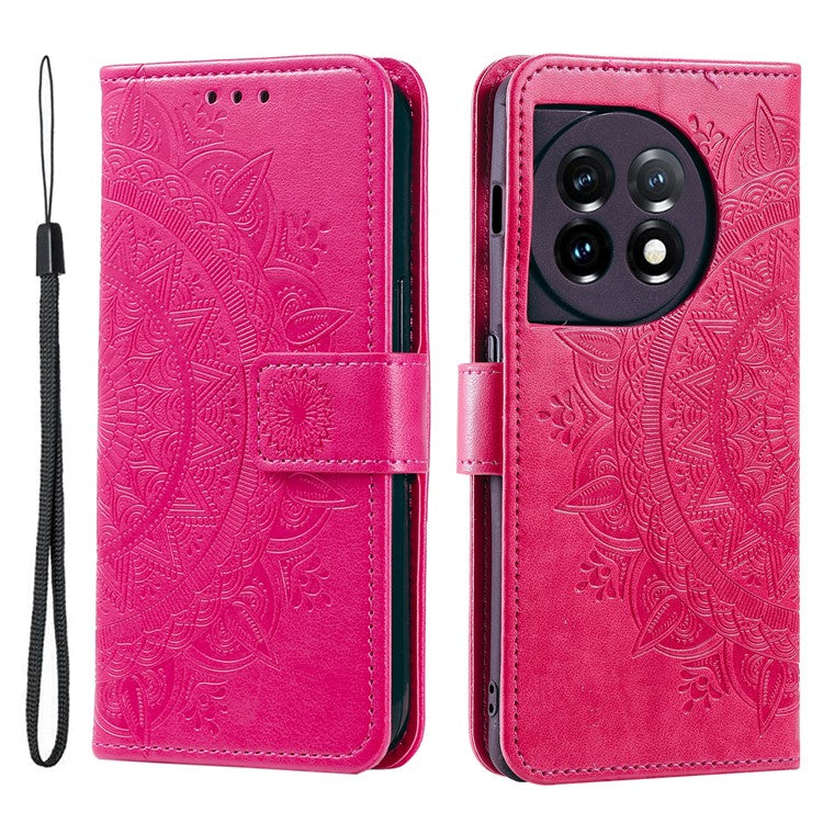 Leather Flip Case for OnePlus 11 5G Shockproof Phone Shell Mandala Flower Pattern Wallet Phone Cover - Rose