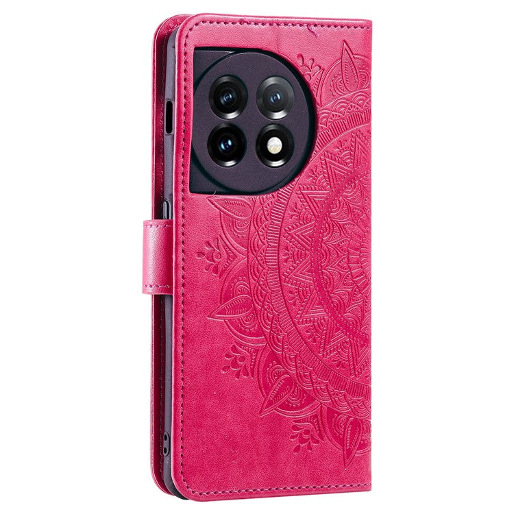Leather Flip Case for OnePlus 11 5G Shockproof Phone Shell Mandala Flower Pattern Wallet Phone Cover - Rose