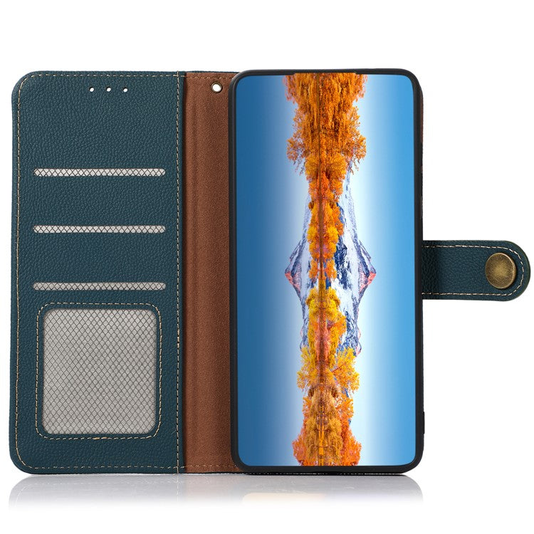 KHAZNEH For Google Pixel 7a RFID Blocking Wallet Phone Shell Genuine Cow Leather Stand Cover - Green