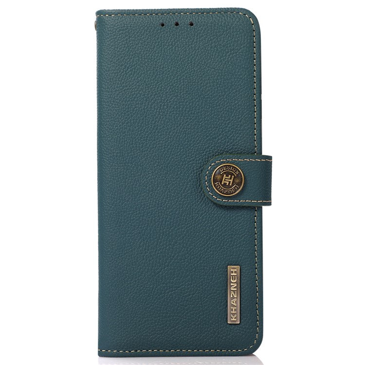 KHAZNEH For Google Pixel 7a RFID Blocking Wallet Phone Shell Genuine Cow Leather Stand Cover - Green