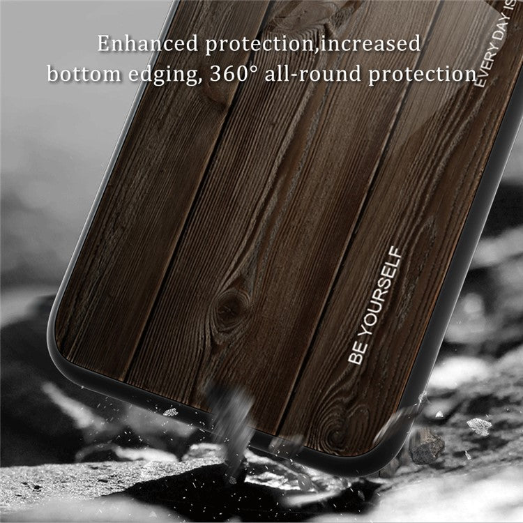 For OnePlus 11 5G Wooden Pattern Anti-fall Phone Case Tempered Glass + TPU Protective Cover - Coffee