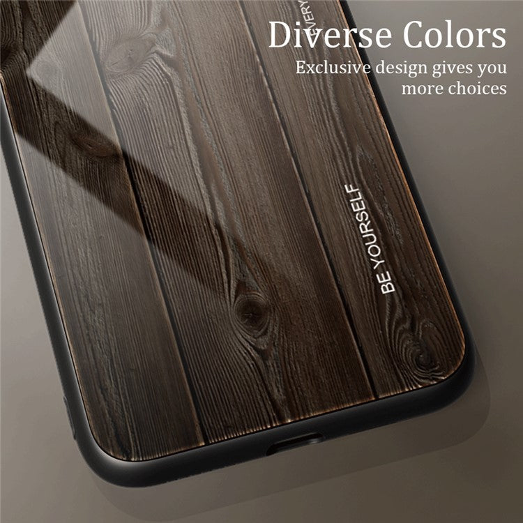 For OnePlus 11 5G Wooden Pattern Anti-fall Phone Case Tempered Glass + TPU Protective Cover - Coffee