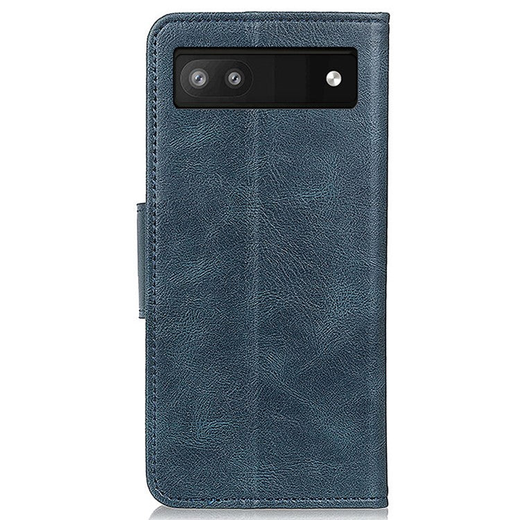 Phone Case for Google Pixel 7a PU Leather Flip Cover Crazy Horse Texture Stand Wallet Phone Shell - Blue