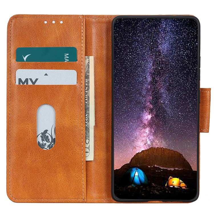 Phone Case for Google Pixel 7a PU Leather Flip Cover Crazy Horse Texture Stand Wallet Phone Shell - Brown