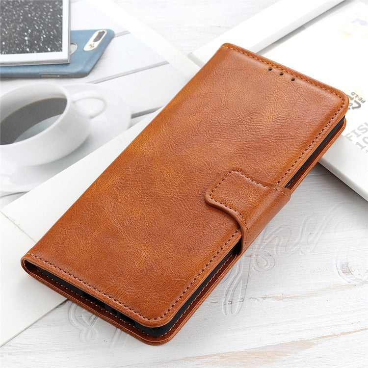 Phone Case for Google Pixel 7a PU Leather Flip Cover Crazy Horse Texture Stand Wallet Phone Shell - Brown