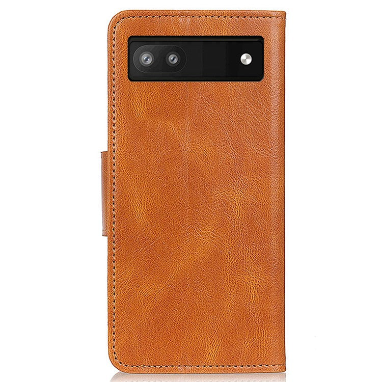 Phone Case for Google Pixel 7a PU Leather Flip Cover Crazy Horse Texture Stand Wallet Phone Shell - Brown