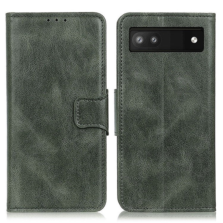 Phone Case for Google Pixel 7a PU Leather Flip Cover Crazy Horse Texture Stand Wallet Phone Shell - Blackish Green