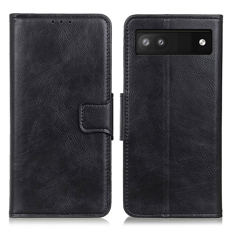 Phone Case for Google Pixel 7a PU Leather Flip Cover Crazy Horse Texture Stand Wallet Phone Shell - Black