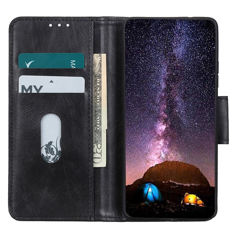 Phone Case for Google Pixel 7a PU Leather Flip Cover Crazy Horse Texture Stand Wallet Phone Shell - Black
