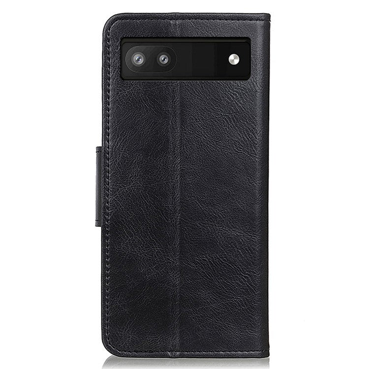 Phone Case for Google Pixel 7a PU Leather Flip Cover Crazy Horse Texture Stand Wallet Phone Shell - Black