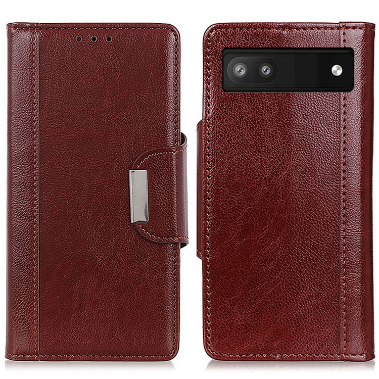Shockproof Phone Case for Google Pixel 7a PU Leather Folio Flip Cover Wallet Stand Phone Protector - Brown