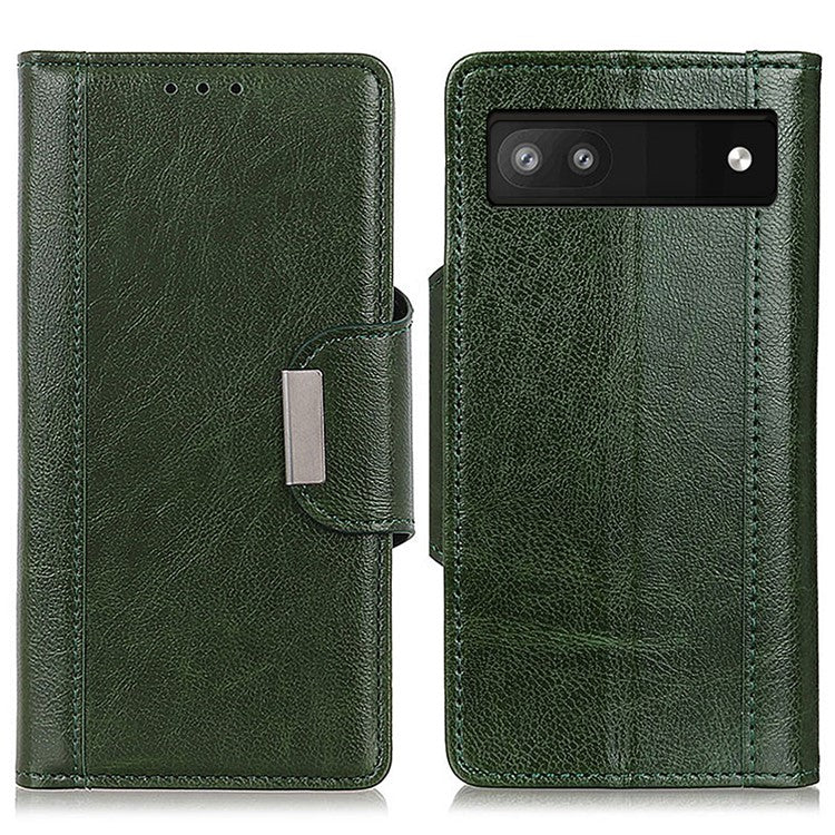 Shockproof Phone Case for Google Pixel 7a PU Leather Folio Flip Cover Wallet Stand Phone Protector - Green