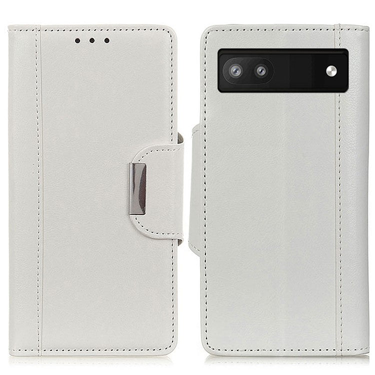 Shockproof Phone Case for Google Pixel 7a PU Leather Folio Flip Cover Wallet Stand Phone Protector - White