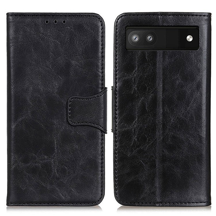 Phone Leather Case for Google Pixel 7a Wallet Phone Case Crazy Horse Texture Phone Cover - Black