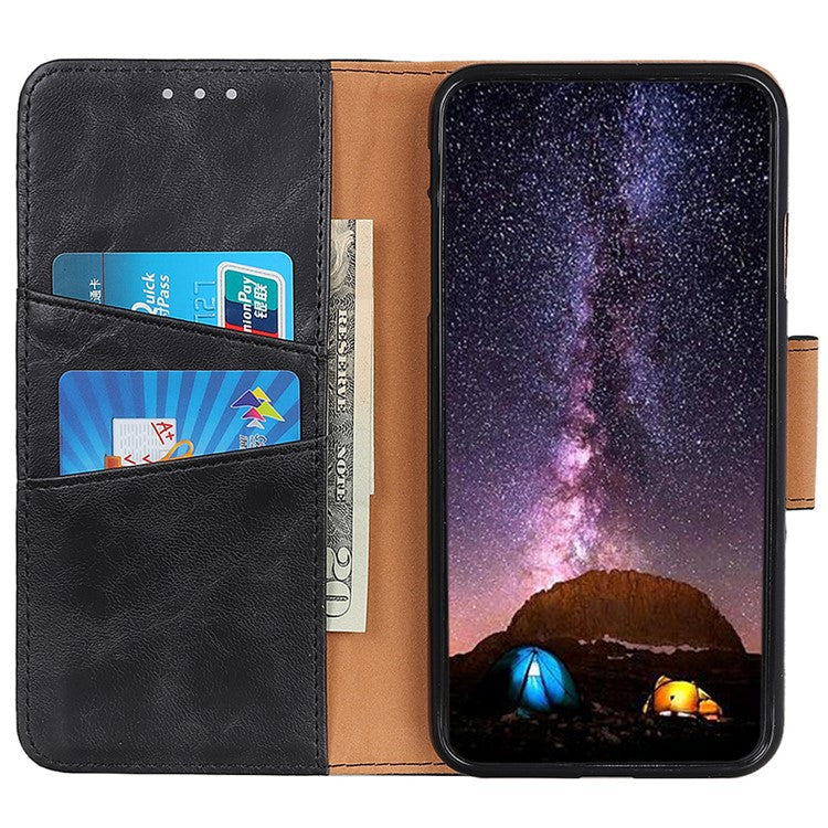 Phone Leather Case for Google Pixel 7a Wallet Phone Case Crazy Horse Texture Phone Cover - Black