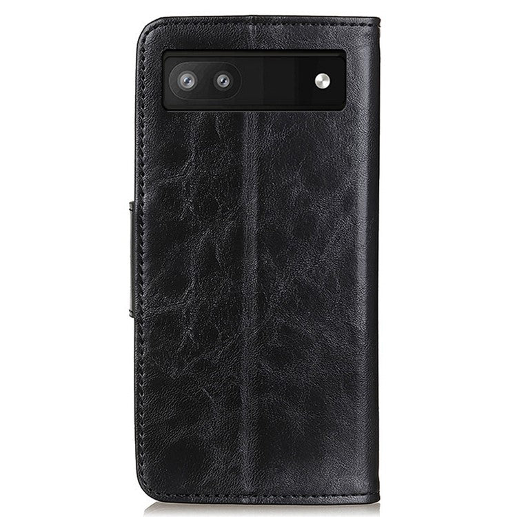 Phone Leather Case for Google Pixel 7a Wallet Phone Case Crazy Horse Texture Phone Cover - Black