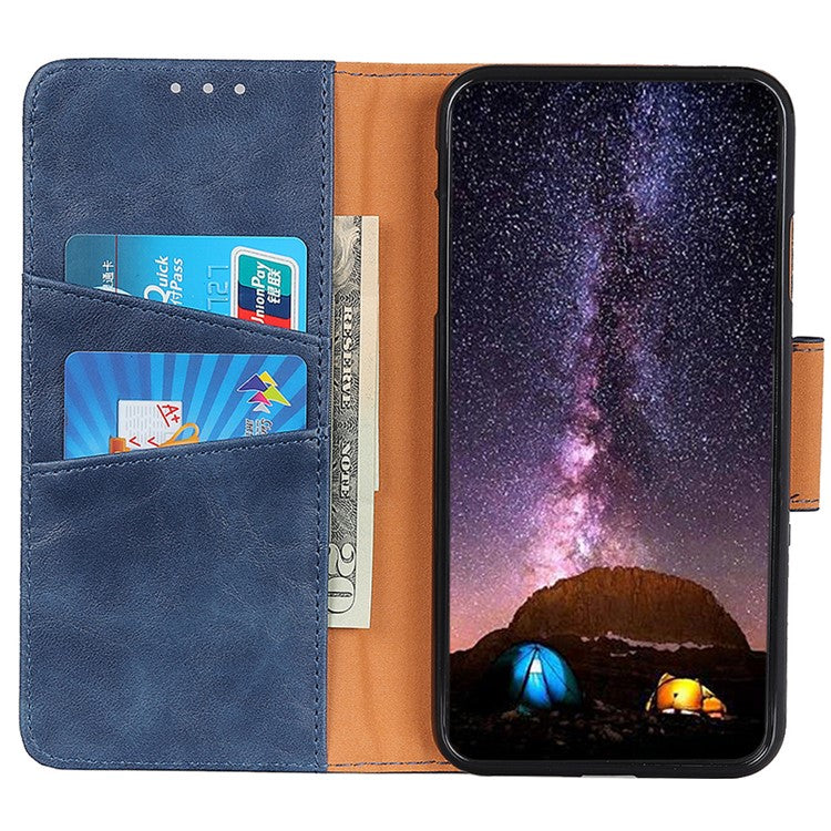 Phone Leather Case for Google Pixel 7a Wallet Phone Case Crazy Horse Texture Phone Cover - Blue