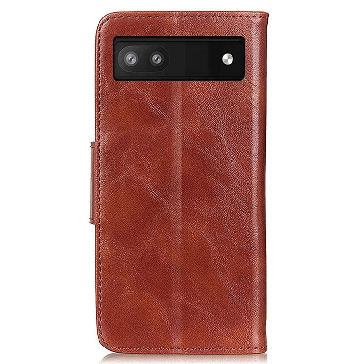 Phone Leather Case for Google Pixel 7a Wallet Phone Case Crazy Horse Texture Phone Cover - Brown