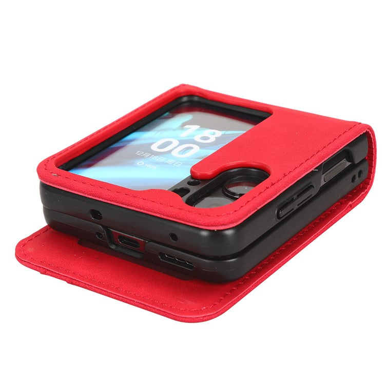 Skin-Touch Phone Case for Oppo Find N2 Flip 5G Separable Design Leather Coated PC Cover with Wallet - Red