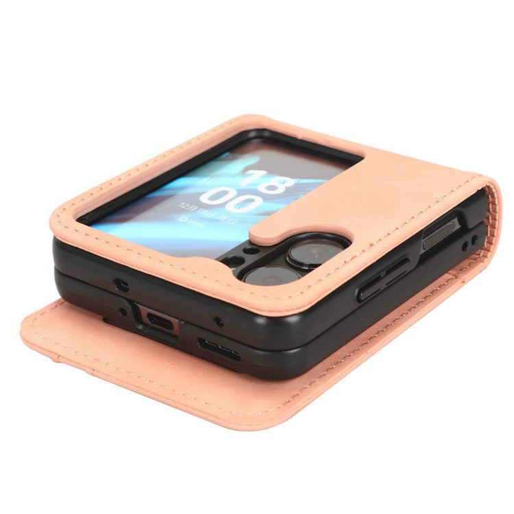 Skin-Touch Phone Case for Oppo Find N2 Flip 5G Separable Design Leather Coated PC Cover with Wallet - Pink